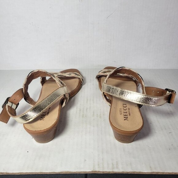 Sesto Meucci Women Metallic Leather Braided Buckle Sandals Size 7M - Picture 3 of 7